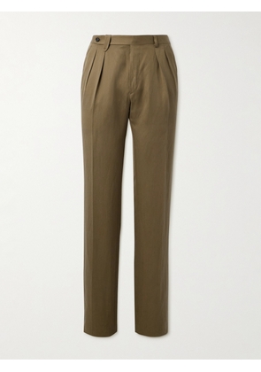 Brioni - Elba Straight-Leg Pleated Silk and Linen-Blend Twill Suit Trousers - Men - Brown - IT 46