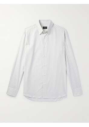 Brioni - Button-Down Collar Striped Cotton and Silk-Blend Shirt - Men - Blue - S