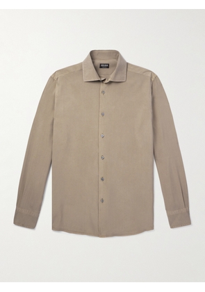 Zegna - Garment-Dyed Silk Shirt - Men - Brown - S