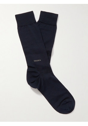 Zegna - Logo-Embroidered Cotton-Blend Socks - Men - Blue