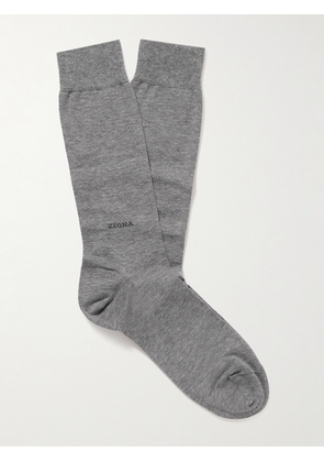 Zegna - Logo-Embroidered Cotton-Blend Socks - Men - Gray