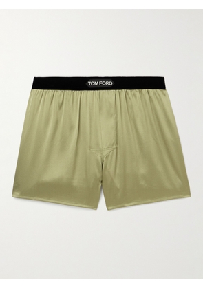 TOM FORD - Velvet-Trimmed Stretch-Silk Satin Boxer Shorts - Men - Green - S