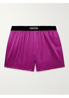 TOM FORD - Velvet-Trimmed Stretch-Silk Satin Boxer Shorts - Men - Purple - S