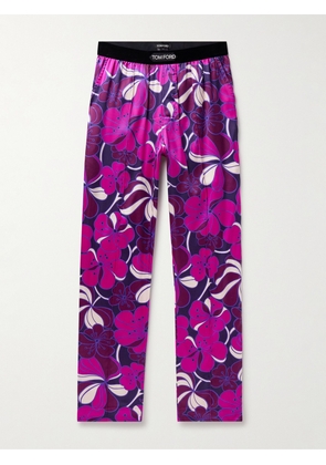 TOM FORD - Straight-Leg Velvet-Trimmed Printed Stretch-Silk Pyjama Trousers - Men - Purple - S