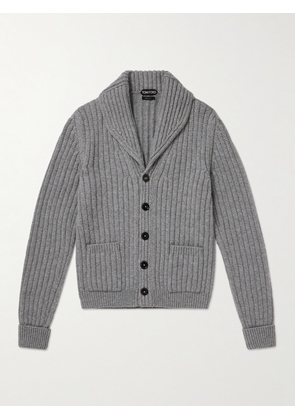 TOM FORD - Shawl-Collar Ribbed Wool and Cashmere-Blend Cardigan - Men - Gray - IT 46