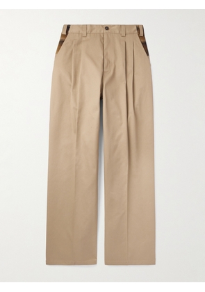 Maison Margiela - Pendleton Skater Wide-Leg Pleated Panelled Twill and Checked Virgin Wool Trousers - Men - Neutrals - IT 46