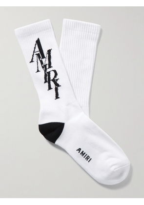 AMIRI - Stack Logo-Jacquard Ribbed Cotton-Blend Socks - Men - White - 43-44