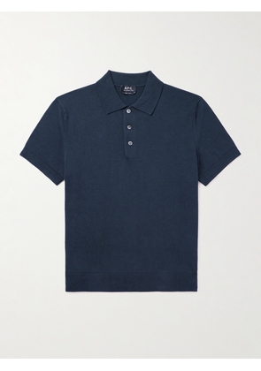 A.P.C. - Gregory Logo-Embroidered Cotton and Cashmere-Blend Polo Shirt - Men - Blue - S