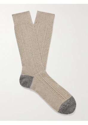 Anonymous Ism - Two-Tone Wool-Blend Socks - Men - Neutrals - L