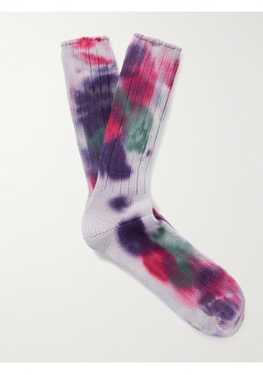 Anonymous Ism - Scatter Dye Tie-Dyed Ribbed Cotton-Blend Socks - Men - Pink - M