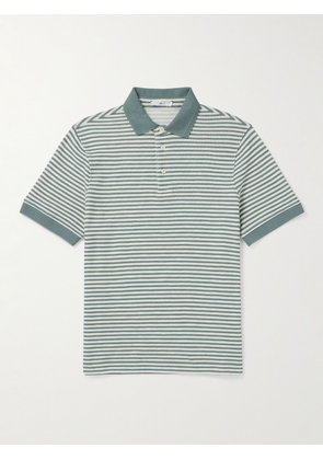 Mr P. - Striped Organic Cotton Polo Shirt - Men - Green - XS
