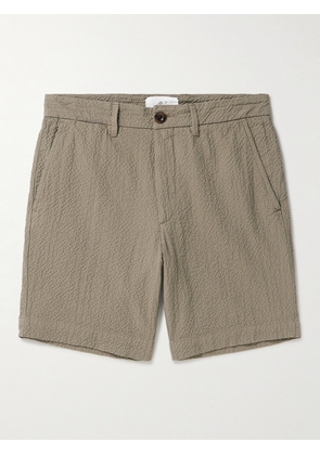 Mr P. - Slim-Fit Straight-Leg Stretch-Cotton Seersucker Shorts - Men - Brown - 28