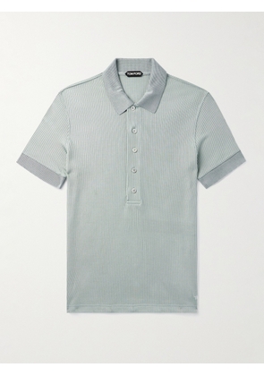 TOM FORD - Slim-Fit Ribbed-Knit Polo Shirt - Men - Blue - IT 46
