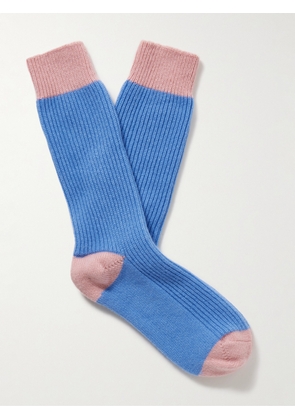 Guest In Residence - Two-Tone Ribbed Cashmere Socks - Men - Blue