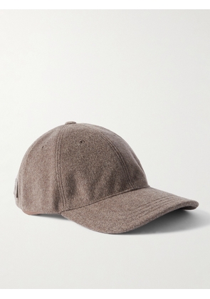 LOEWE - Logo-Embroidered Leather-Trimmed Brushed Wool Cap - Men - Brown
