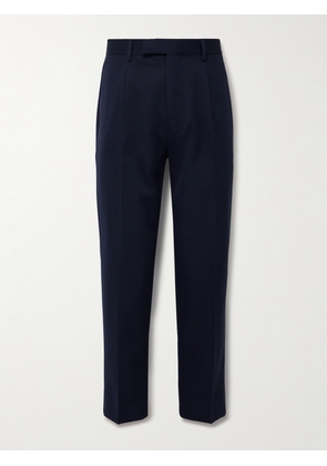 Zegna - Slim-Fit Pleated Cotton and Wool-Blend Twill Trousers - Men - Blue - IT 46