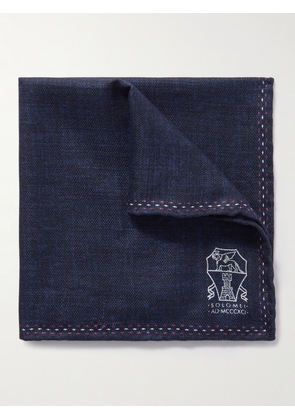 Brunello Cucinelli - Logo-Print Silk Pocket Square - Men - Blue