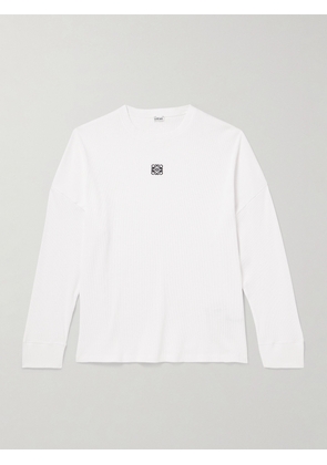 LOEWE - Oversized Logo-Embroidered Ribbed Cotton T-Shirt - Men - White - XXS