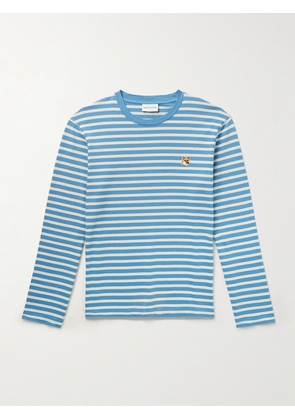Maison Kitsuné - Logo-Appliquéd Striped Cotton-Jersey T-Shirt - Men - Blue - XS