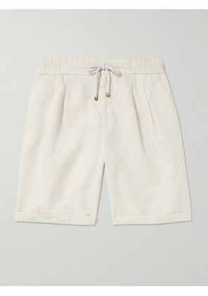 Brunello Cucinelli - Wide-Leg Pleated Linen and Cotton-Blend Drawstring Shorts - Men - Neutrals - IT 44