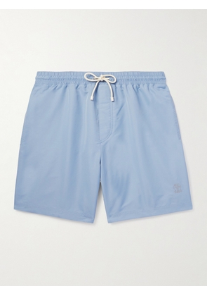 Brunello Cucinelli - Straight-Leg Mid-Length Logo-Embroidered Swim Shorts - Men - Blue - XS