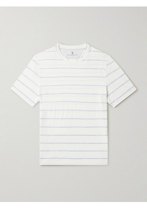 Brunello Cucinelli - Striped Linen and Cotton-Blend T-Shirt - Men - Blue - S