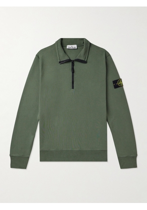 Stone Island - Logo-Appliquéd Garment-Dyed Cotton-Jersey Half-Zip Sweatshirt - Men - Green - S