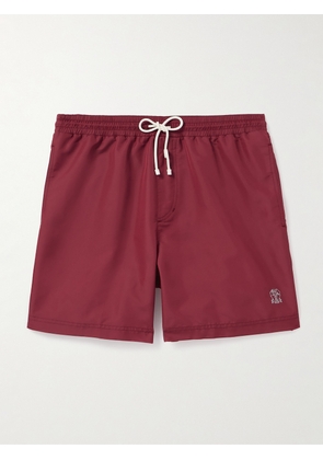 Brunello Cucinelli - Straight-Leg Mid-Length Logo-Embroidered Swim Shorts - Men - Red - S