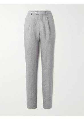 Brunello Cucinelli - Straight-Leg Pleated Linen Suit Trousers - Men - Gray - IT 46