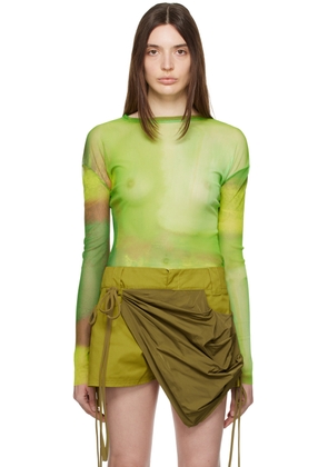 Paula Canovas Del Vas Green Semi-Sheer Long Sleeve T-Shirt
