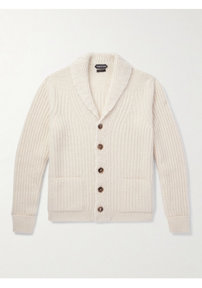TOM FORD - Shawl-Collar Ribbed Wool, Silk and Mohair-Blend Cardigan - Men - Neutrals - IT 44