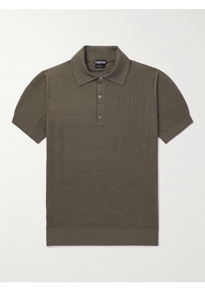 TOM FORD - Honeycomb-Knit Silk-Blend Polo Shirt - Men - Green - IT 44