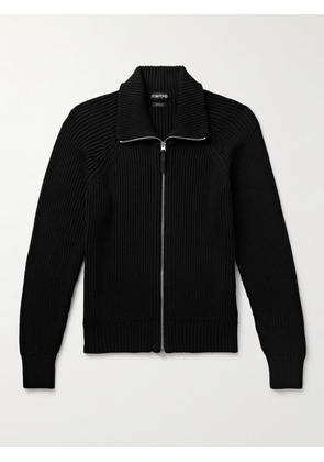 TOM FORD - Slim-Fit Ribbed Silk and Cotton-Blend Zip-Up Cardigan - Men - Black - IT 44