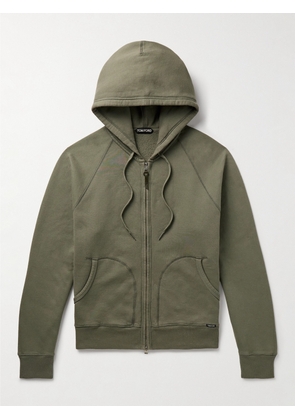 TOM FORD - Garment-Dyed Cotton-Jersey Zip-Up Hoodie - Men - Green - IT 44
