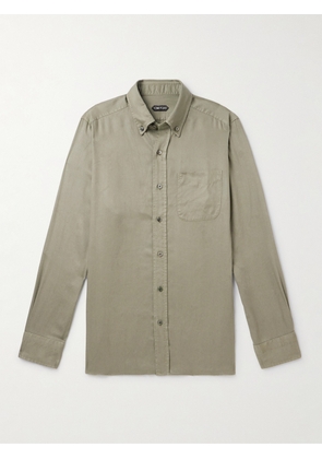 TOM FORD - Button-Down Collar Lyocell-Poplin Shirt - Men - Green - EU 39