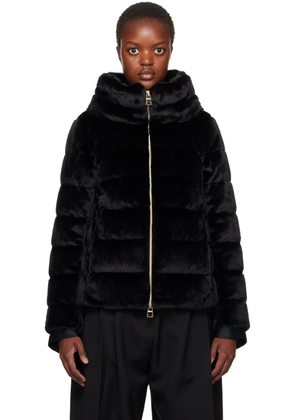 Herno Black Quilted Faux-Fur Down Jacket