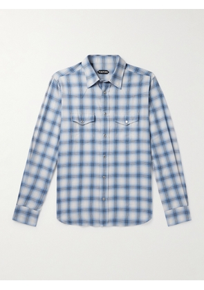 TOM FORD - Checked Cotton-Blend Western Shirt - Men - Blue - EU 39