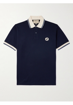 Gucci - Logo-Appliquéd Stretch-Cotton Piqué Polo Shirt - Men - Blue - XS