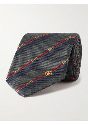 Gucci - 7cm Embroidered Striped Silk-Jacquard Tie - Men - Blue