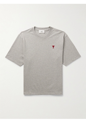 AMI PARIS - Logo-Embroidered Organic Cotton-Jersey T-Shirt - Men - Gray - XS
