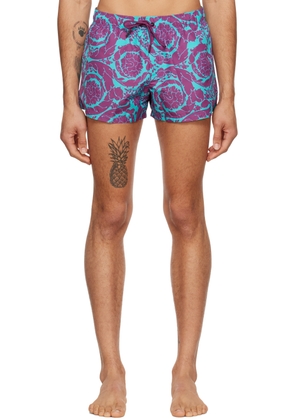 Versace Underwear Blue & Purple Barocco Swim Shorts