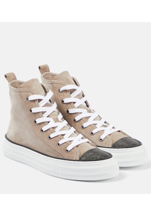 Brunello Cucinelli Monili-embellished high-top suede sneakers