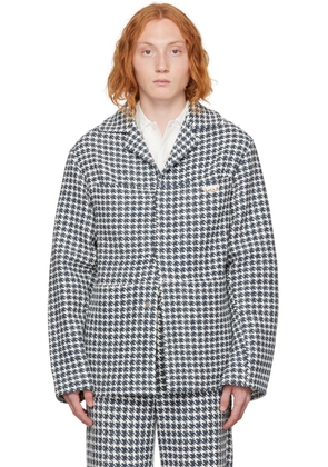 young n sang Navy & White Houndstooth Blazer