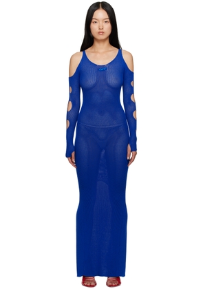 Off-White Blue Hole Net Maxi Dress
