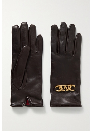 Valentino Garavani - Vlogo Cashmere-lined Chain-embellished Leather Gloves - Brown - 6.5,7,7.5,8