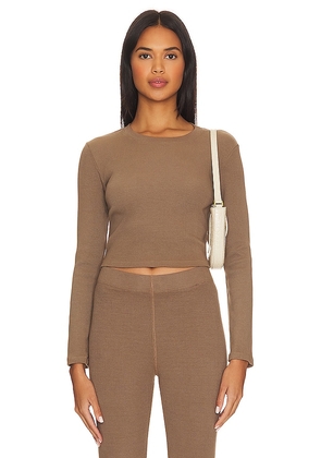 DONNI. Rib Crop Long Sleeve in Taupe. Size L, S, XL, XS.