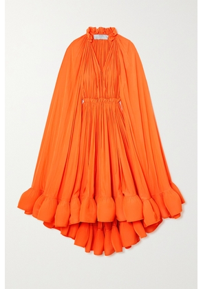 Lanvin - Cape-effect Tie-detailed Ruffled Charmeuse Dress - Orange - FR34,FR36,FR38,FR40,FR42,FR44,FR46