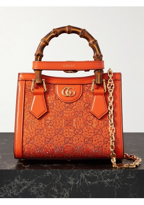Gucci - Mini Rich Leather-trimmed Crystal-embellished Faille Shoulder Bag - Orange - One size