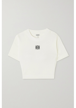 Loewe - Anagram Cropped Embroidered Ribbed Cotton T-shirt - White - x small,small,medium,large,x large