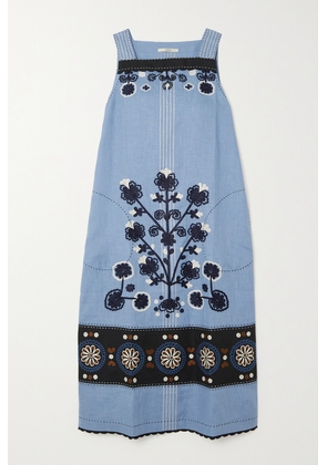 Vita Kin - Ulya Embroidered Linen Midi Dress - Blue - x small,small,medium,large